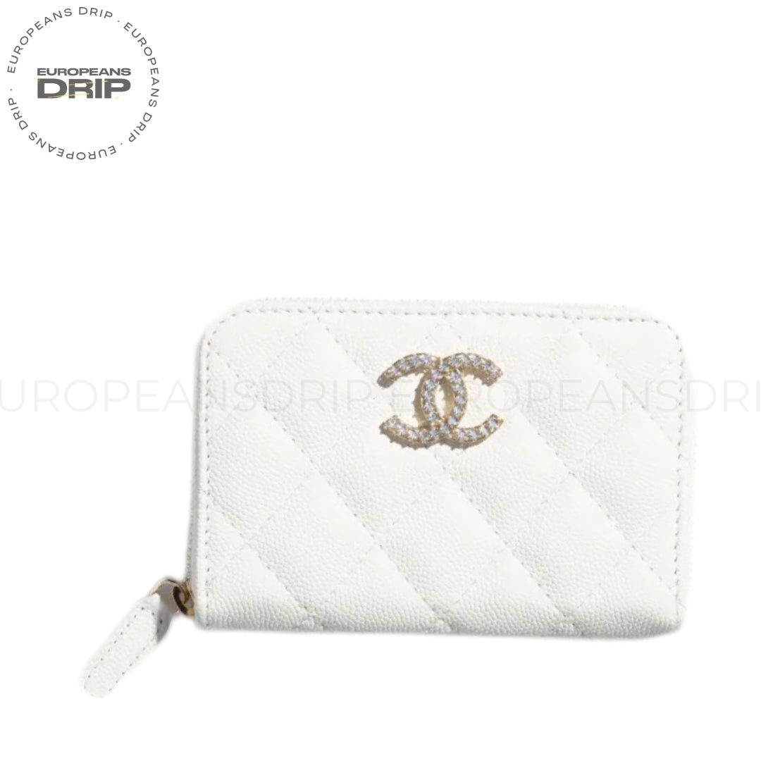 Coin Purse White with Zip 12 cm