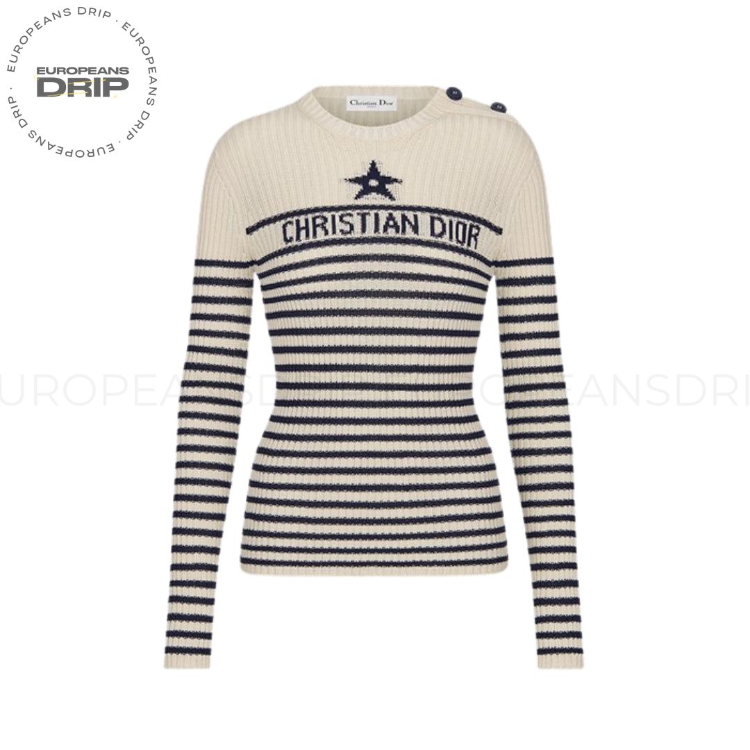 Sweater Cotton ecru/Blue Navy