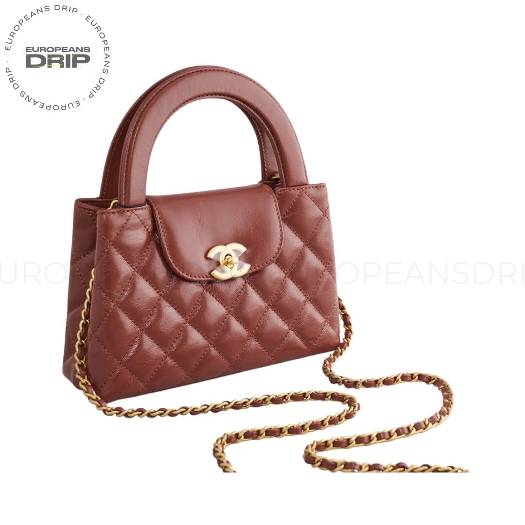 Mini Calfskin Glossy Brown with Finish Metal Golden 19 cm