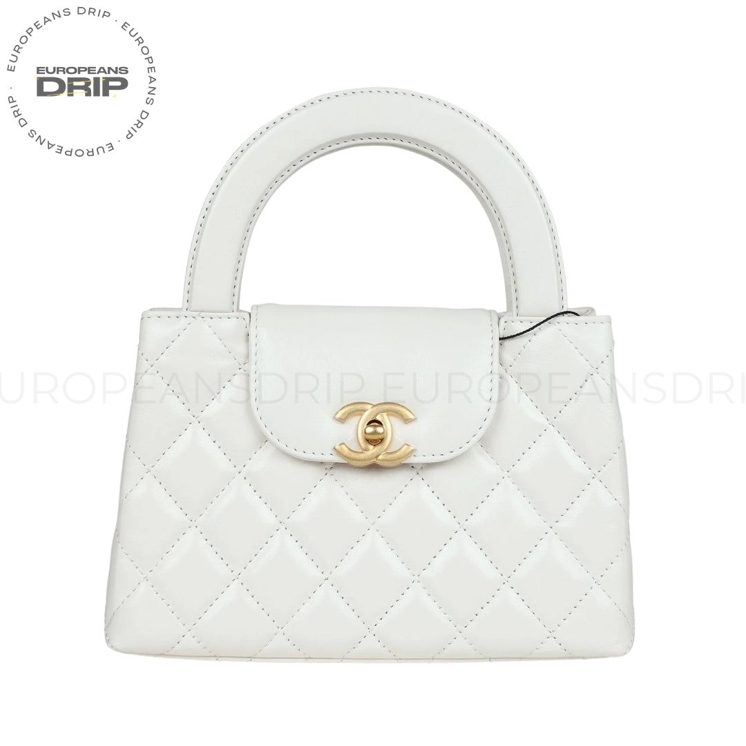 Shopper Kelly Small Calfskin Glossy Invecchiato White 19 cm
