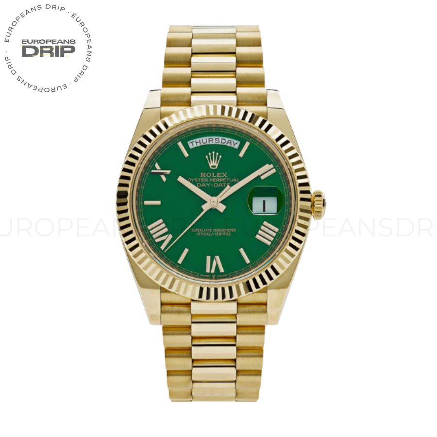 Day-date yellow gold green numerals dial 40mm