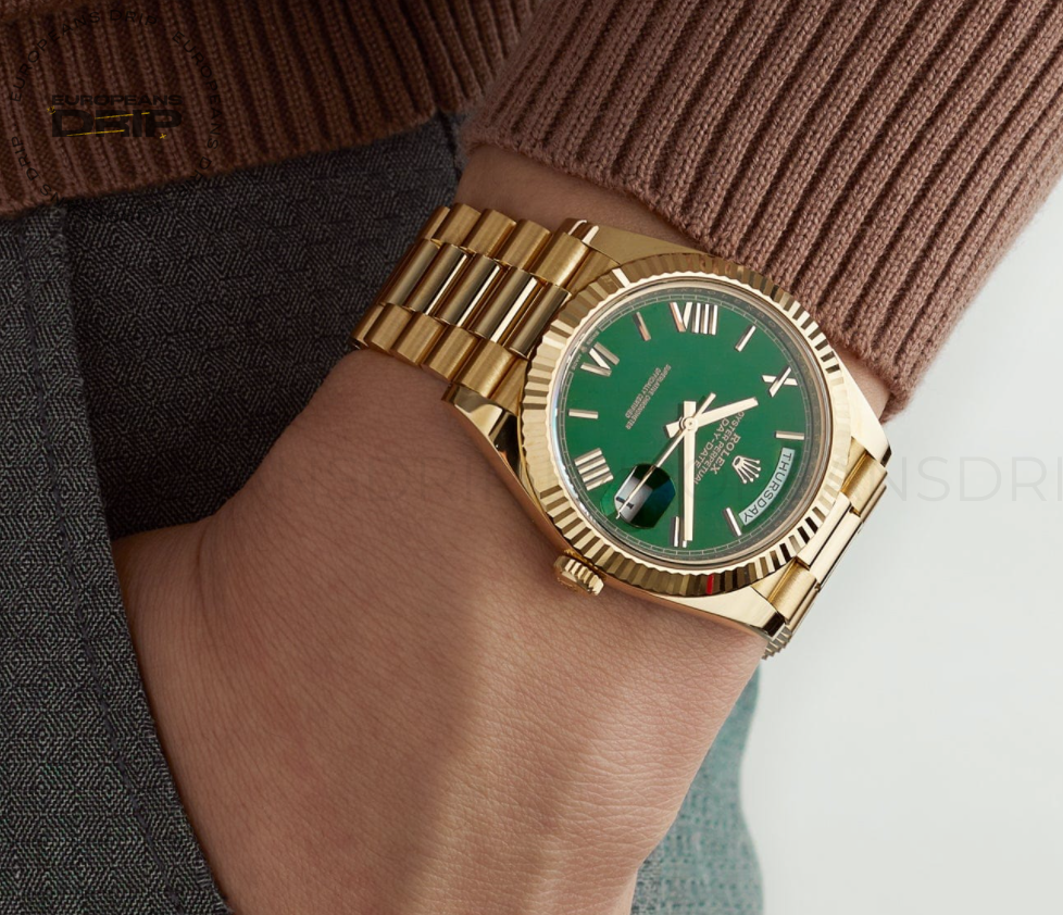 Day-date yellow gold green numerals dial 40mm