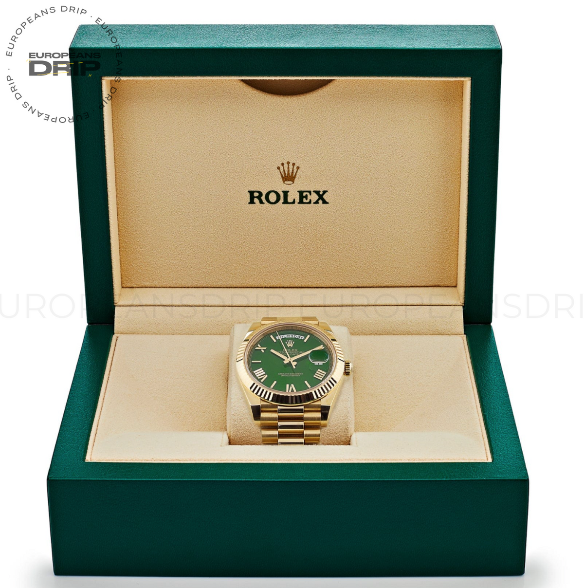 Day-date yellow gold green numerals dial 40mm