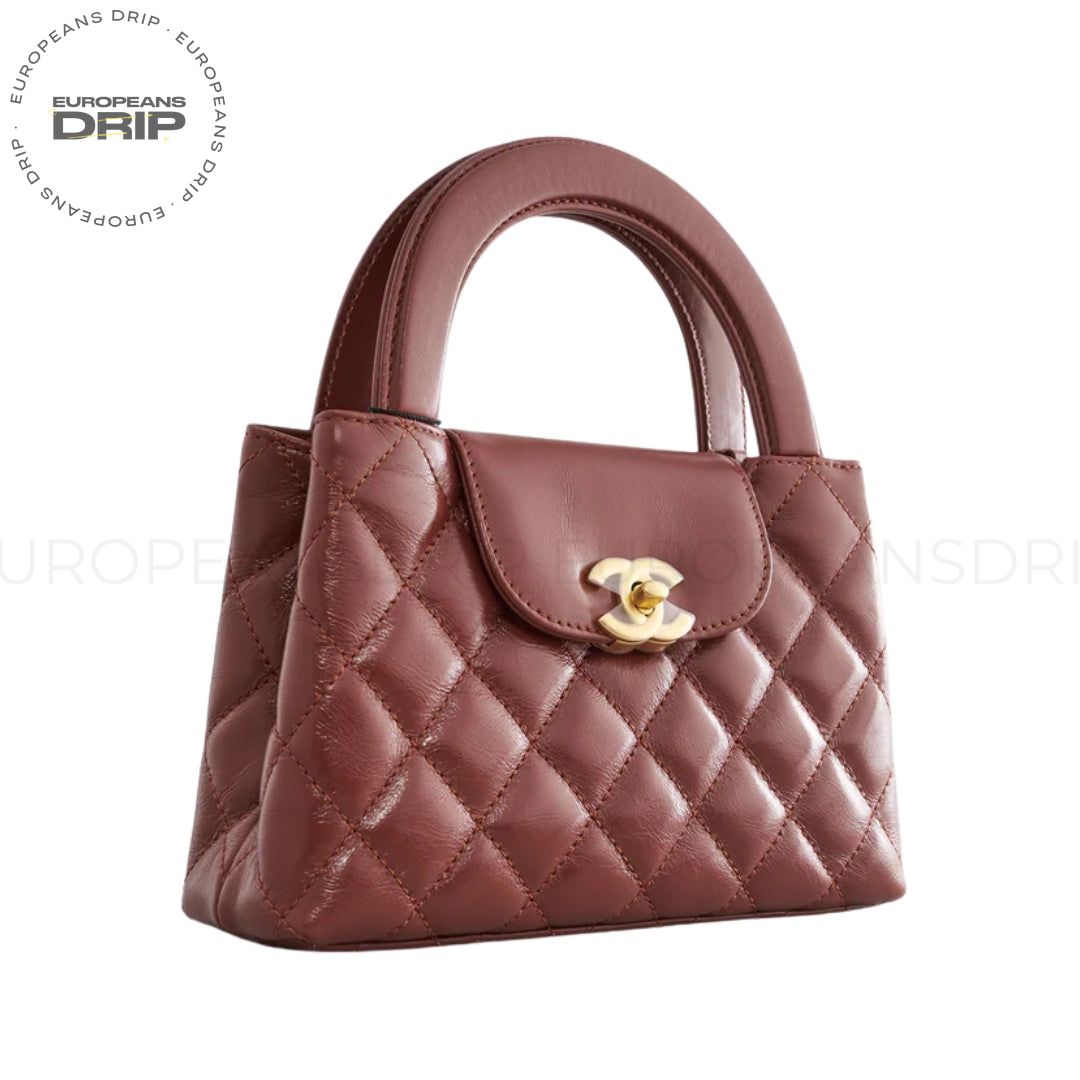 Mini Calfskin Glossy Brown with Finish Metal Golden 19 cm