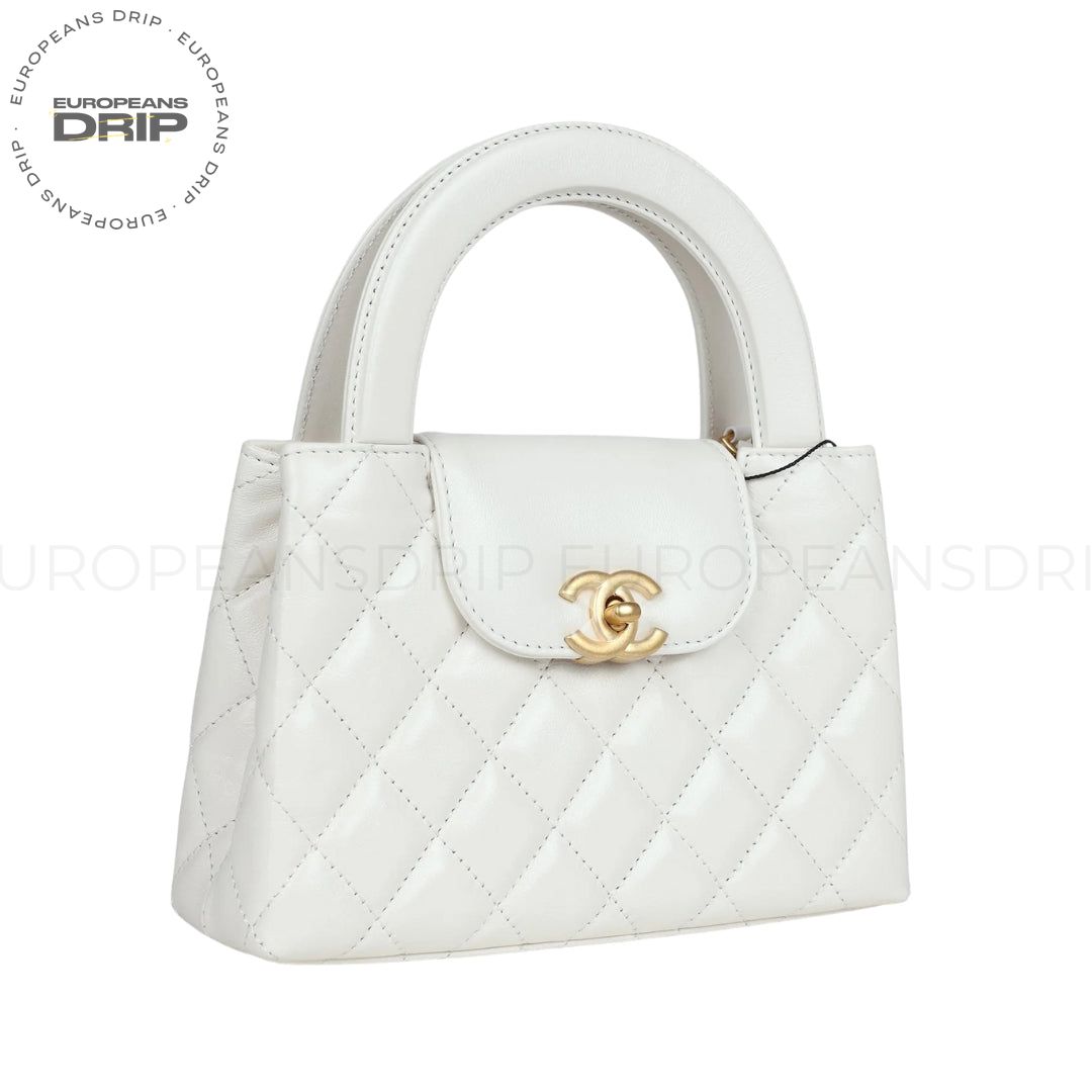 Shopper Kelly Small Calfskin Glossy Invecchiato White 19 cm