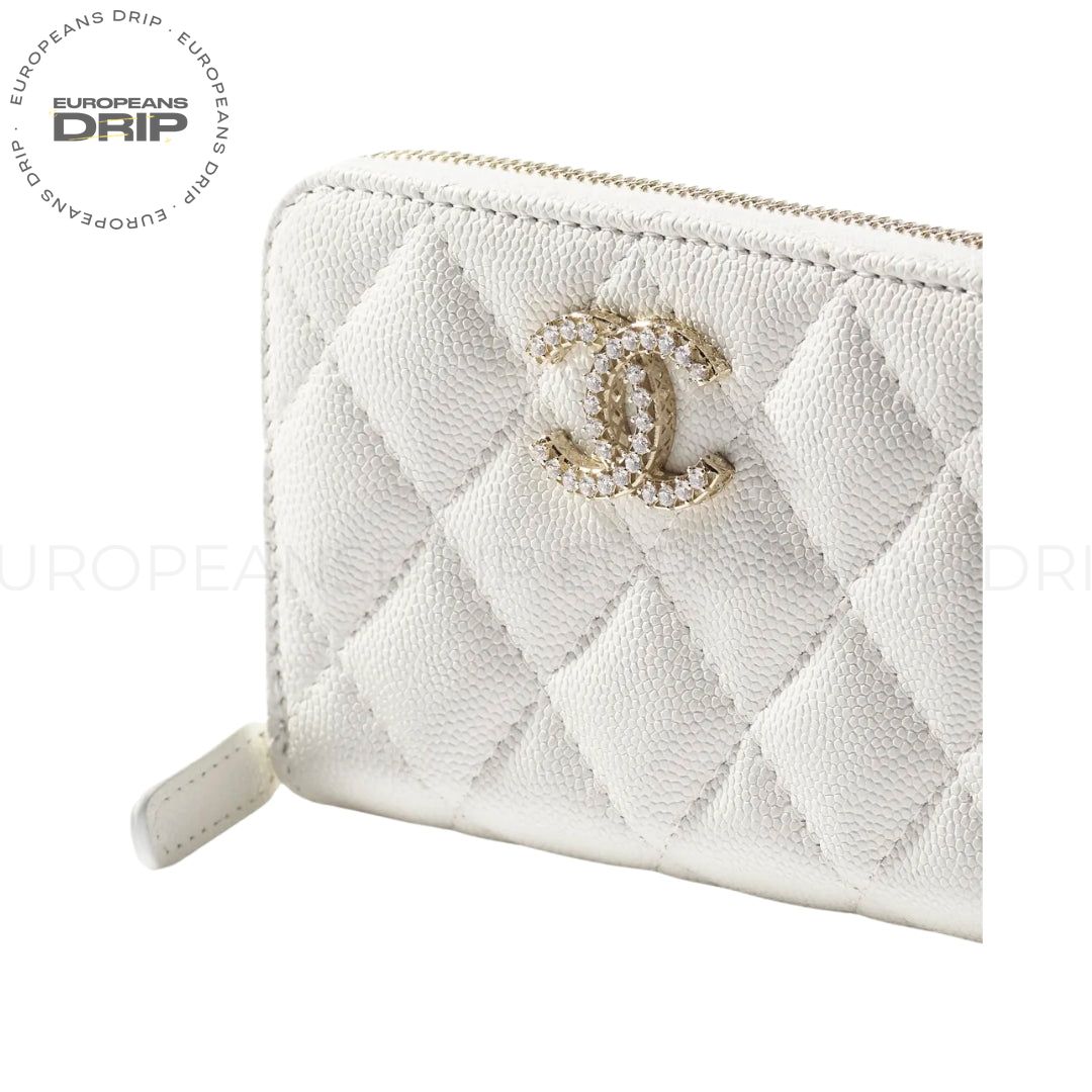 Coin Purse White with Zip 12 cm