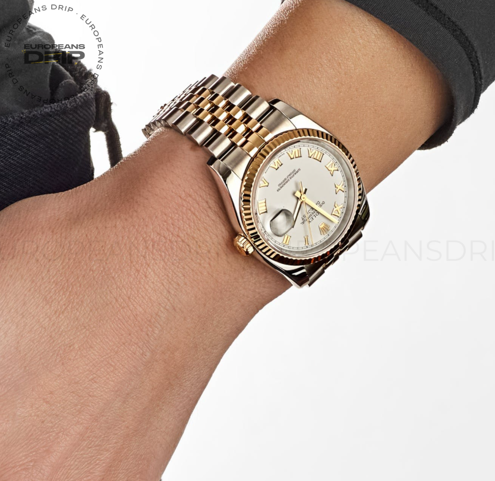 Date just yellow gold white roman dial 41mm