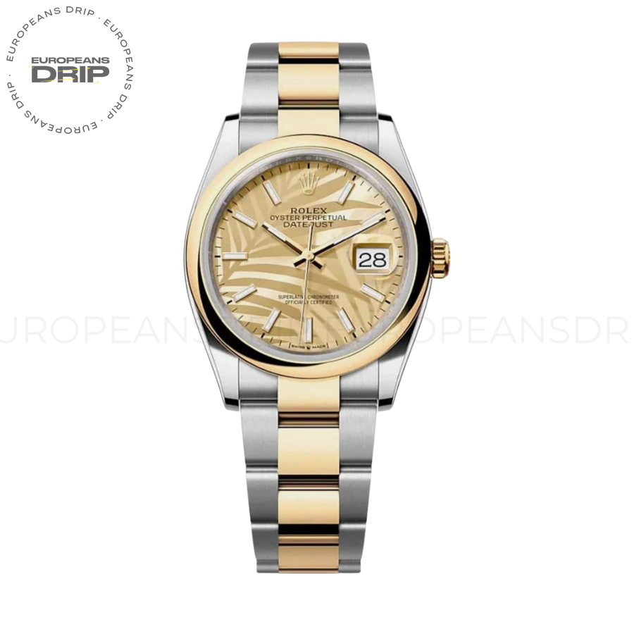Date just yellow gold palm motif dial 36mm
