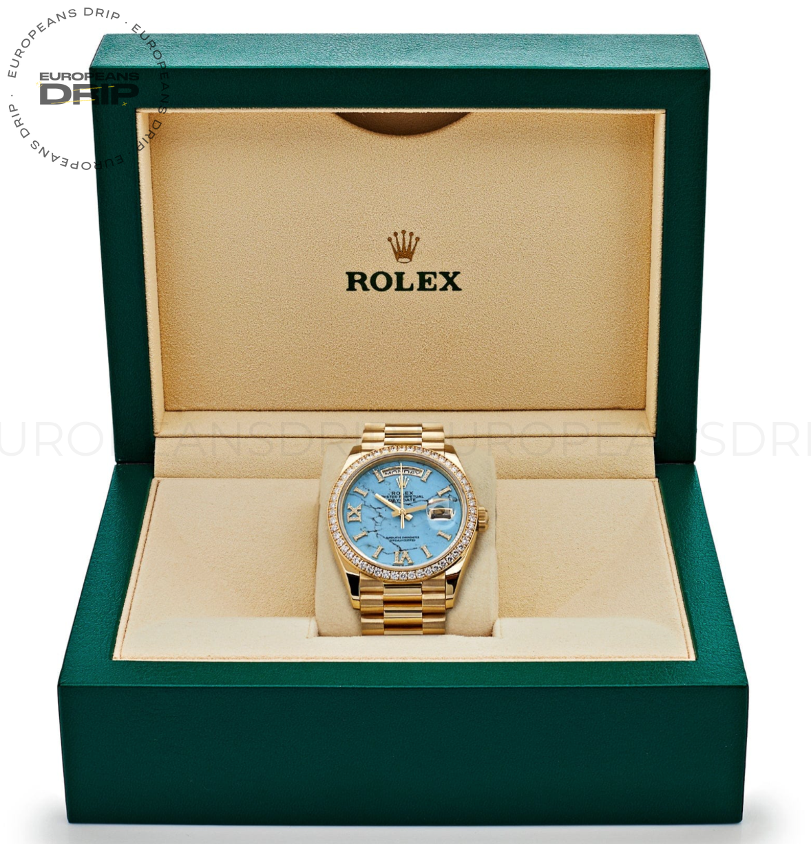 Day-date yellow gold turquoise diamond dial 36mm