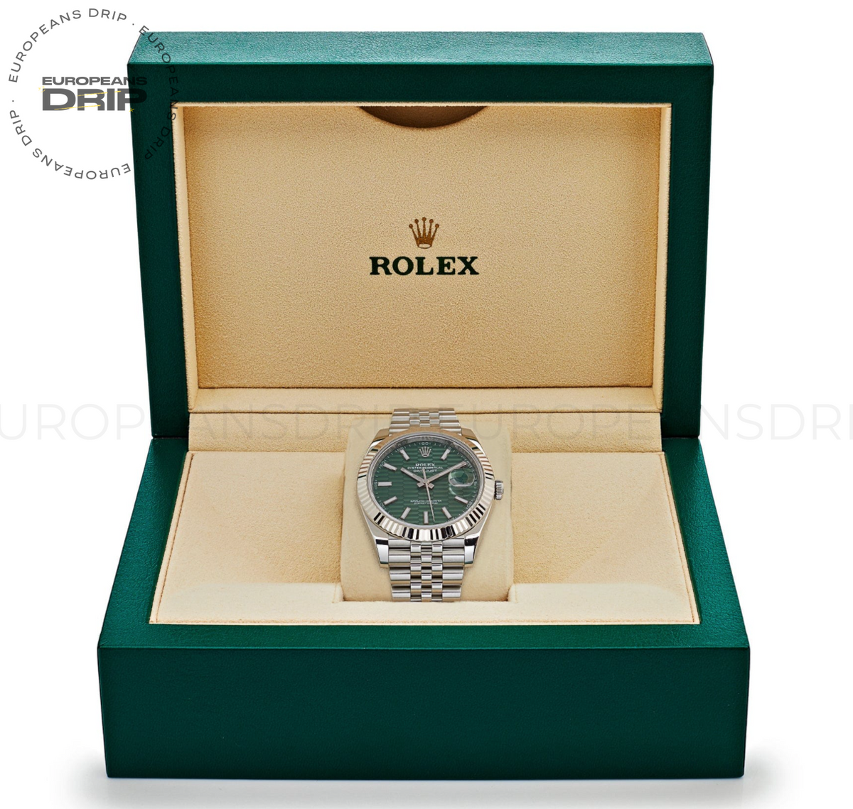 Date just fluted motif green dial 41mm