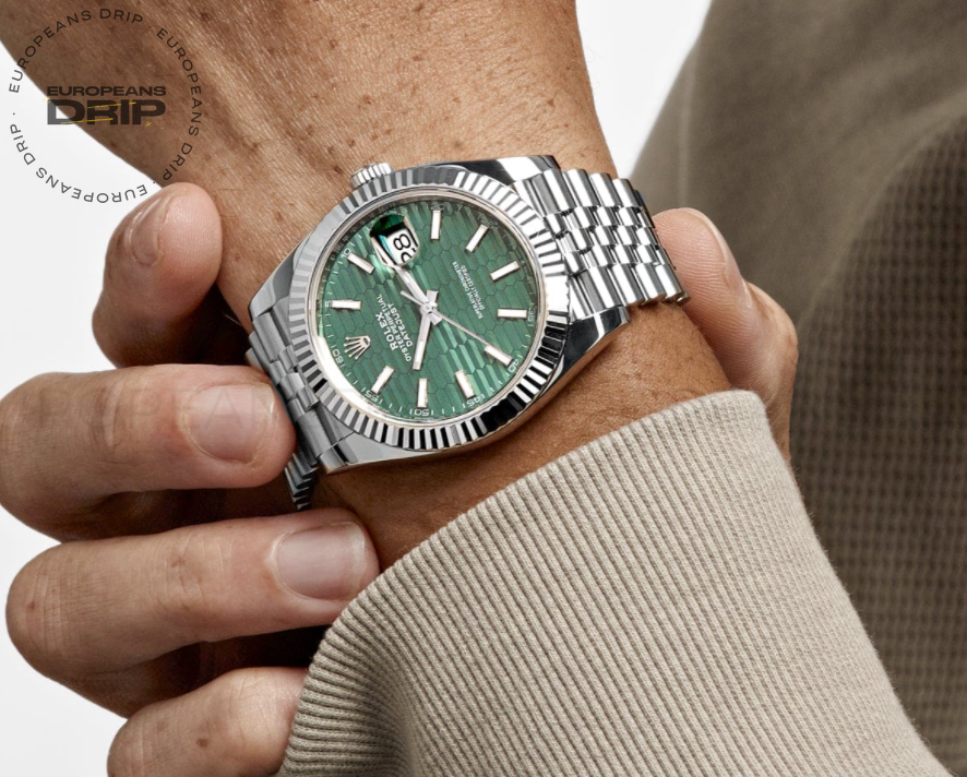 Date just fluted motif green dial 41mm