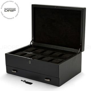 WOLF British Racing 10 Piece Watch Box with Storage | Black