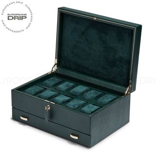 WOLF British Racing 10 Piece Watch Box with Storage | Green