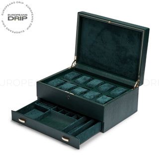 British Racing 10 Piece Watch Box with Storage | Green
