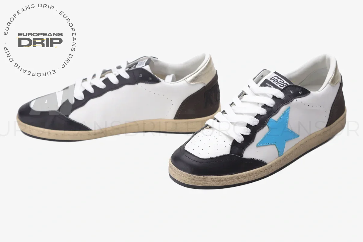 Star White Brown Blue Leather