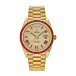 Day-date yellow gold roman dial ruby bezel 40mm